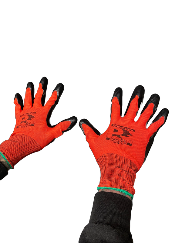 Scarlet nitrile dipped gloves, size 9, medium